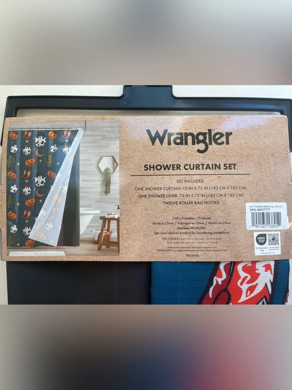 Wrangler Halloween Pumpkin Cow Print Ghost Cowboy Boots Shower Curtain Set